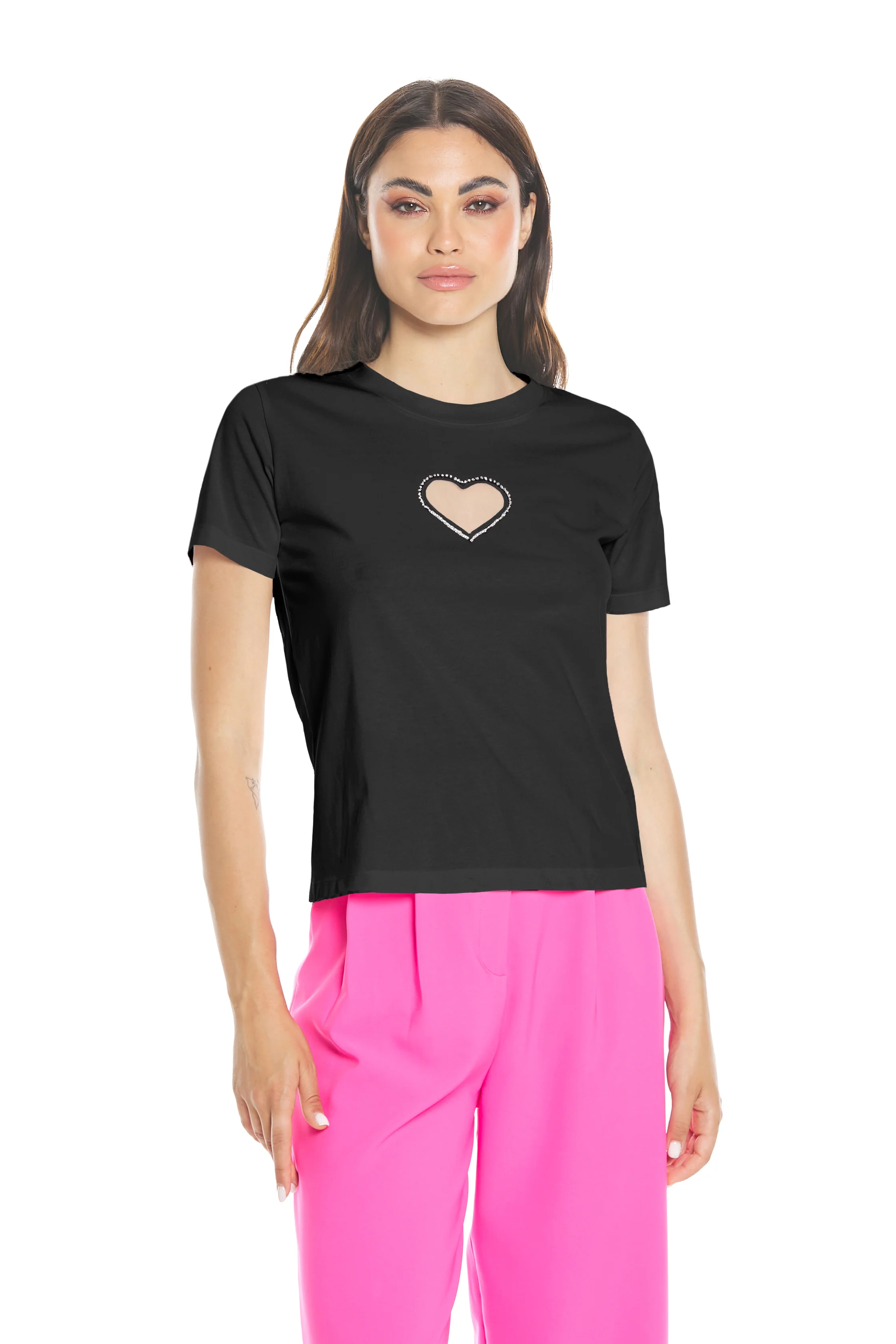 T-shirt CHERIMOYA mezza manica con inserto tulle più strass - Image 8