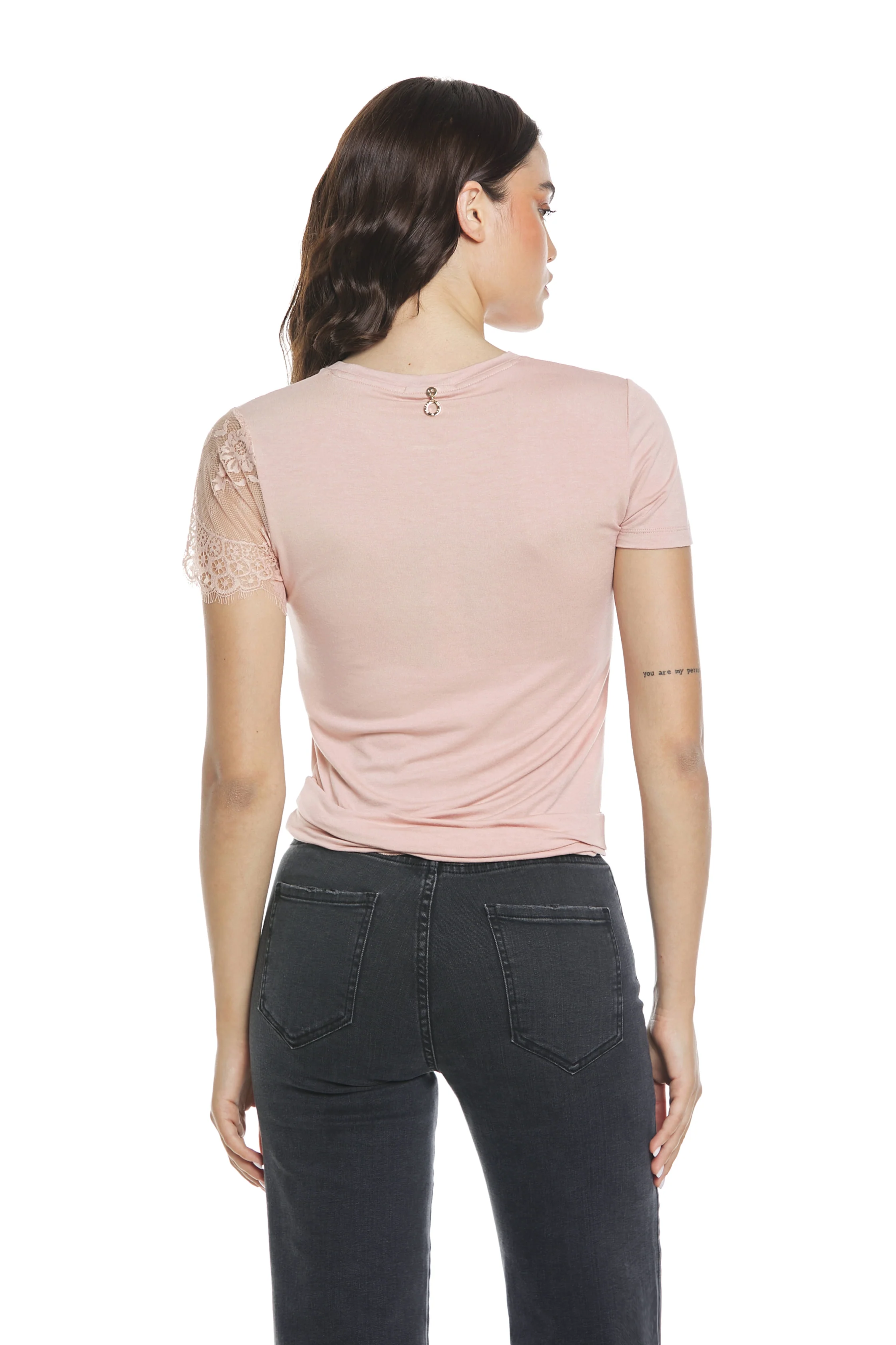 T-shirt ERCOLES mezza manica con pizzo con stampa più pieghe fianco - Image 3