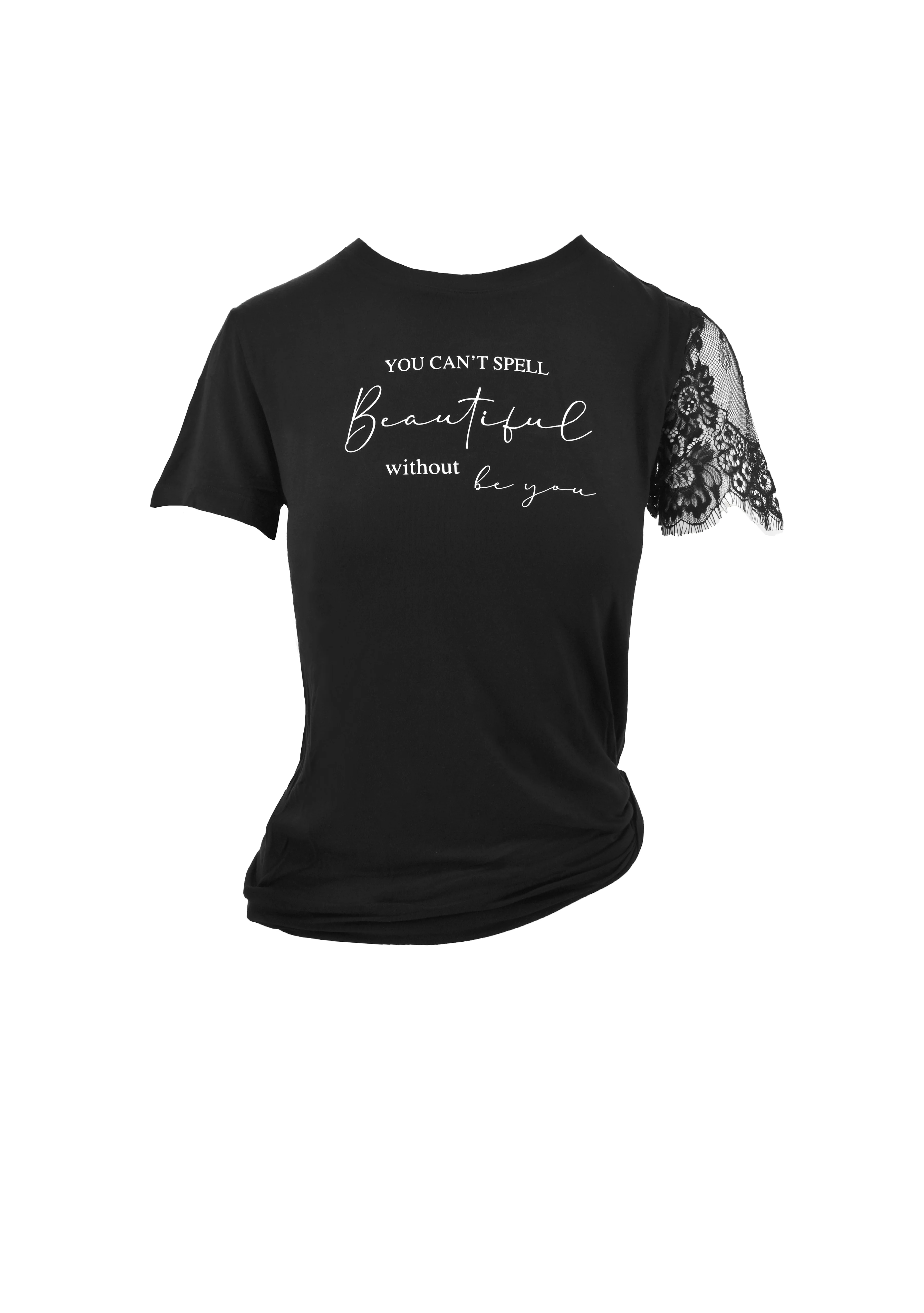 T-shirt ERCOLES mezza manica con pizzo con stampa più pieghe fianco - Image 5