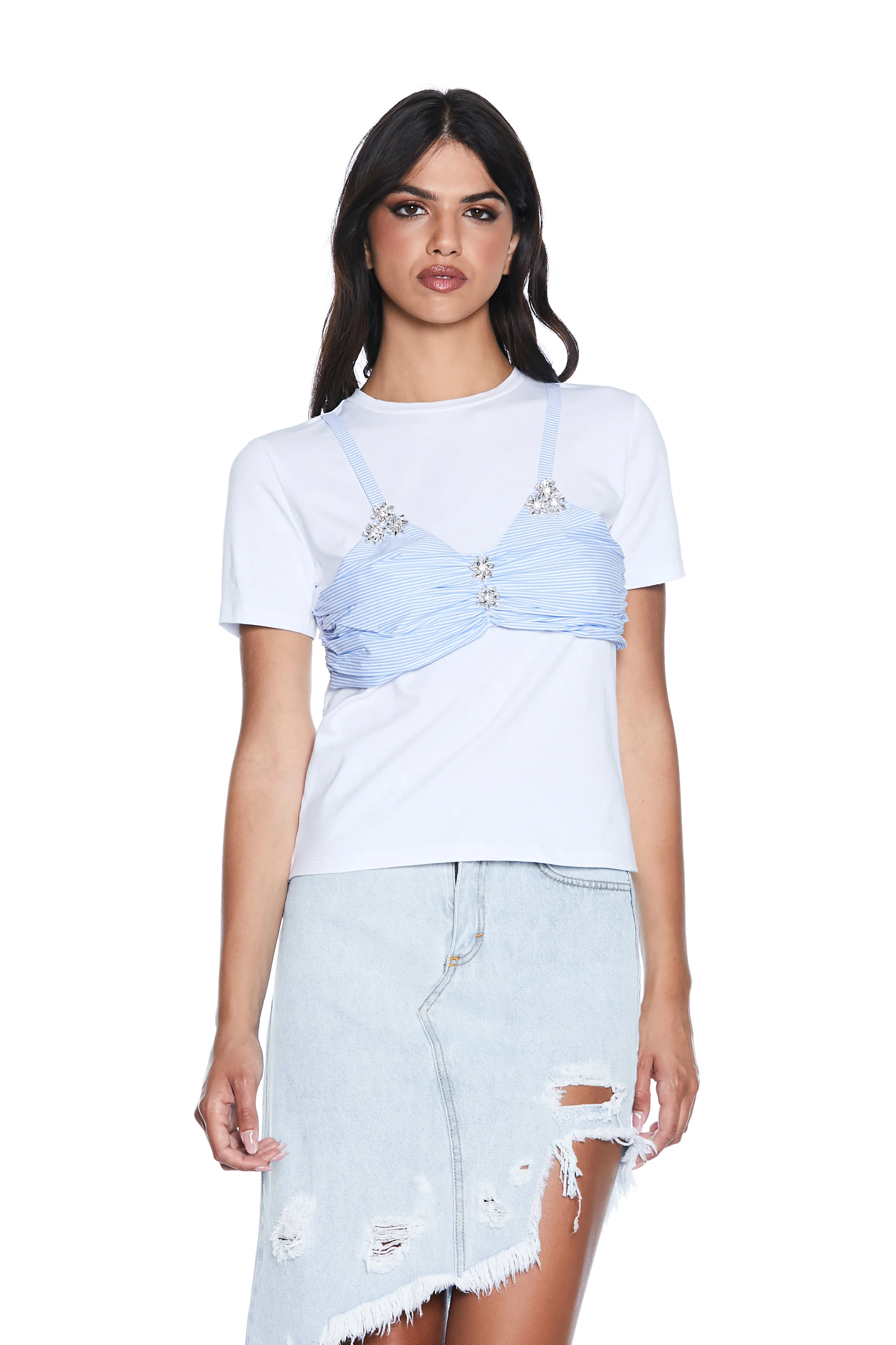 T-Shirt GENFORS mezza manica più top righe con bottoni gioiello