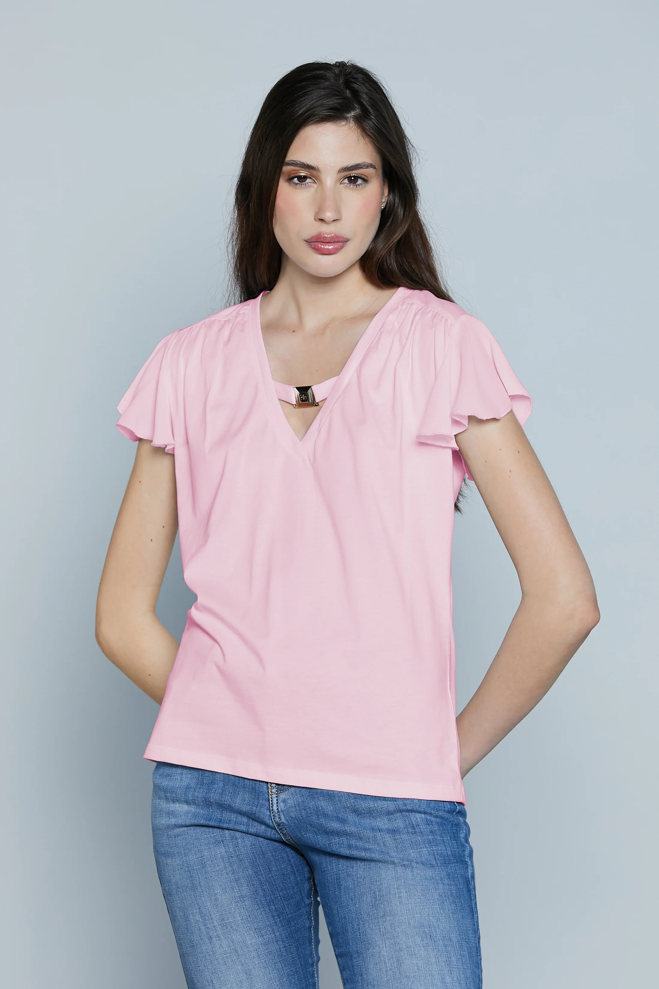 T-Shirt MANRESA M/M Georgette Scollo V con Passante Logo - Image 6