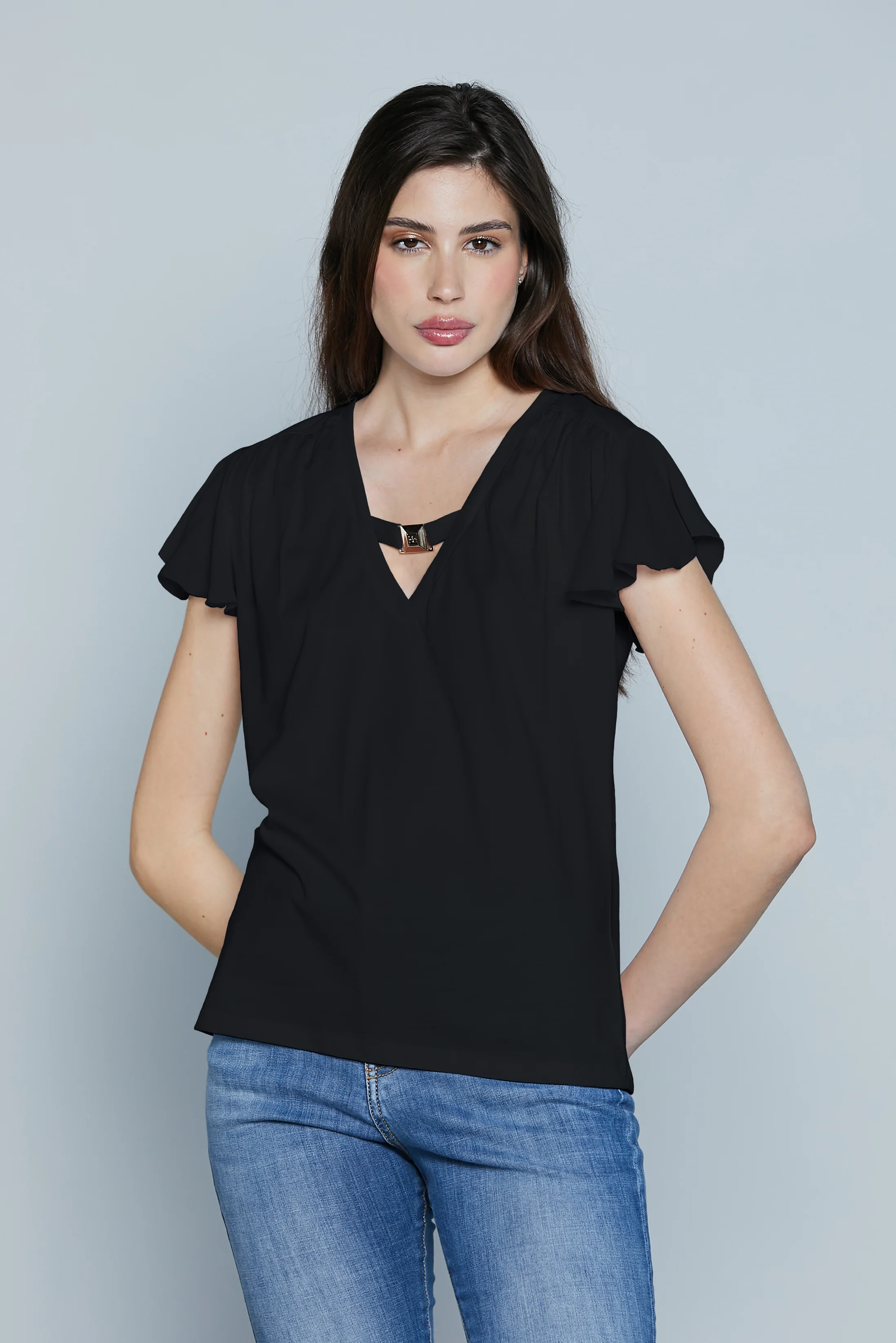T-Shirt MANRESA M/M Georgette Scollo V con Passante Logo - Image 7