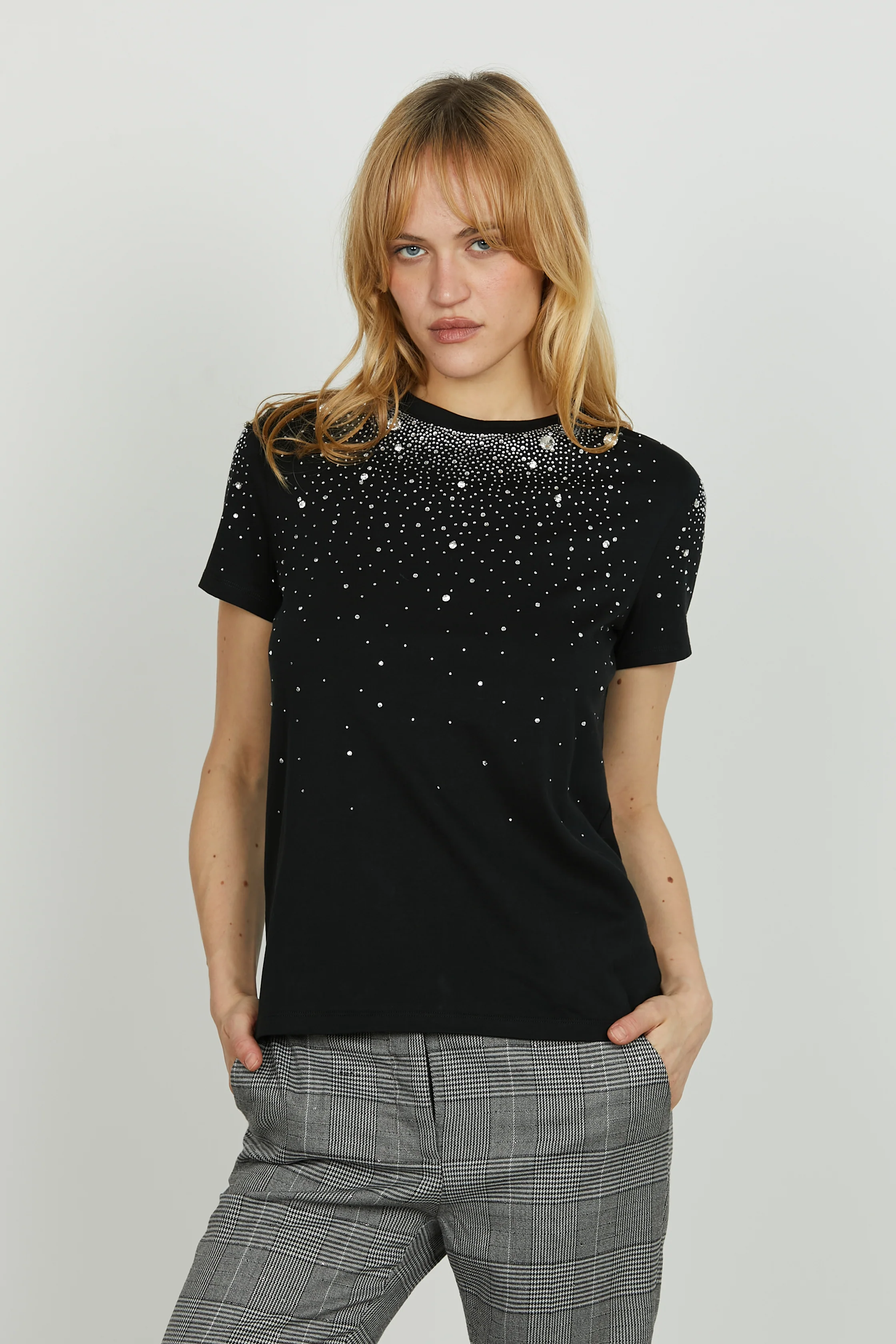 T-shirt REGNUM mezza manica con strass più pietre crystal
