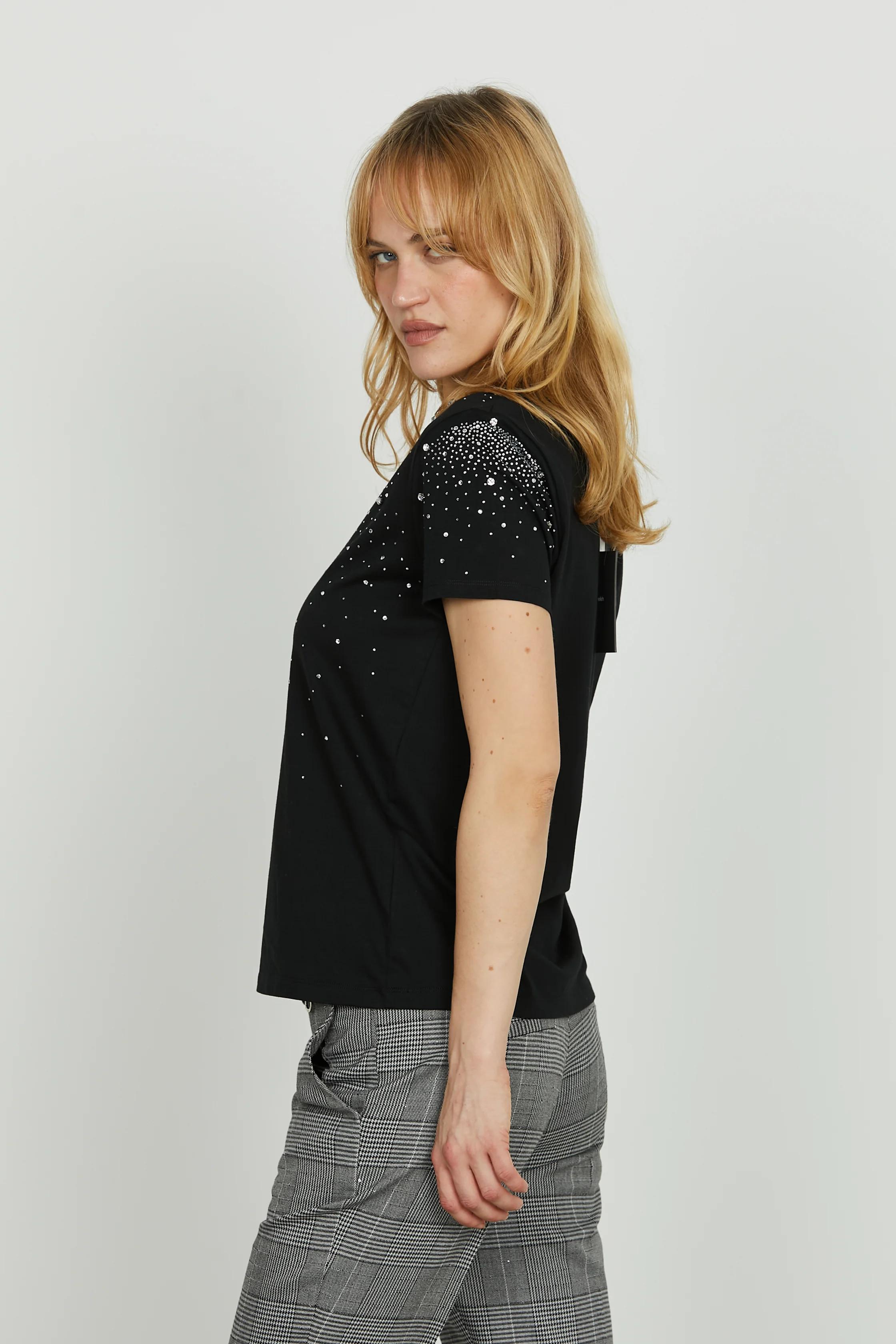 T-shirt REGNUM mezza manica con strass più pietre crystal - Image 2
