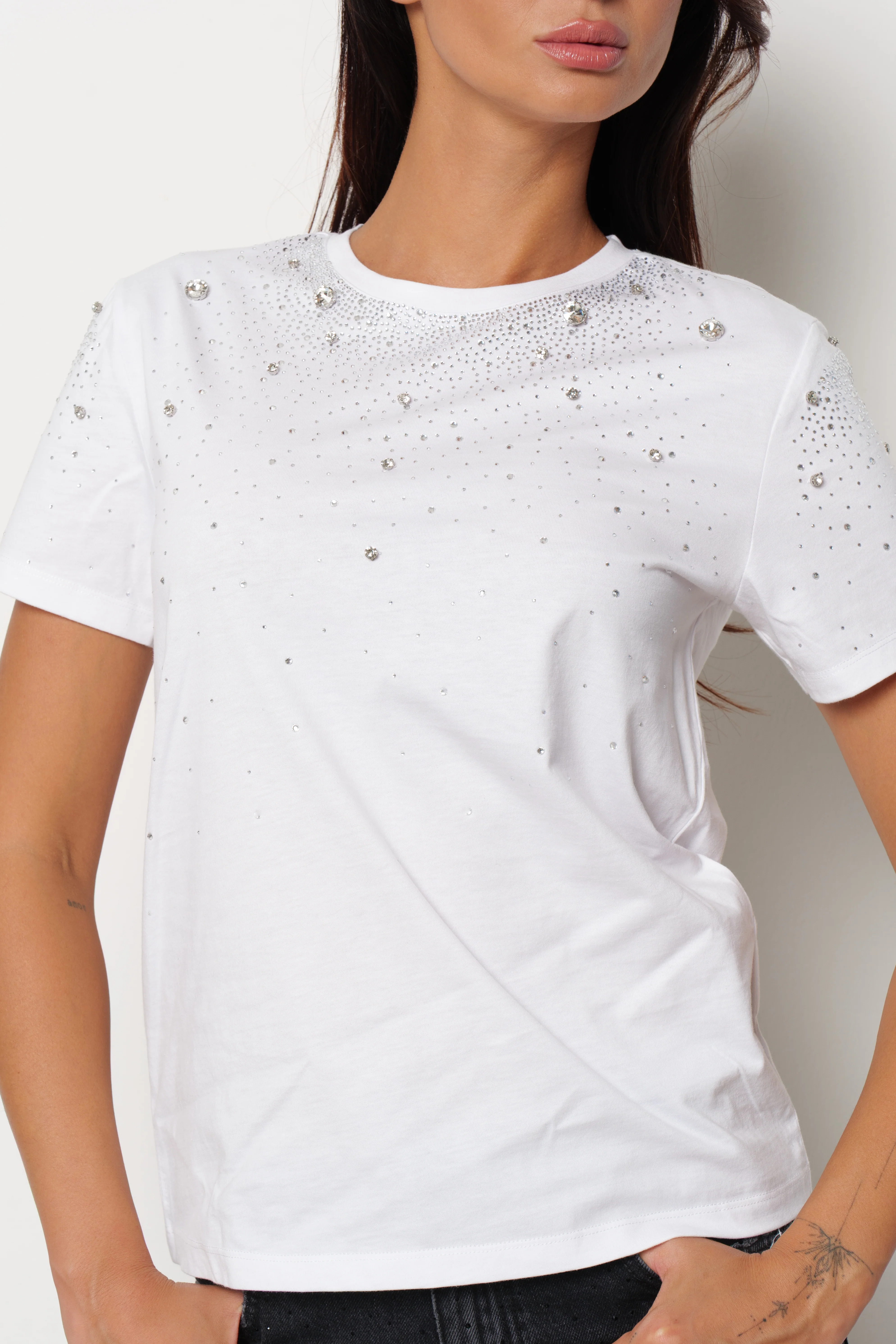 T-shirt REGNUM mezza manica con strass più pietre crystal - Image 8