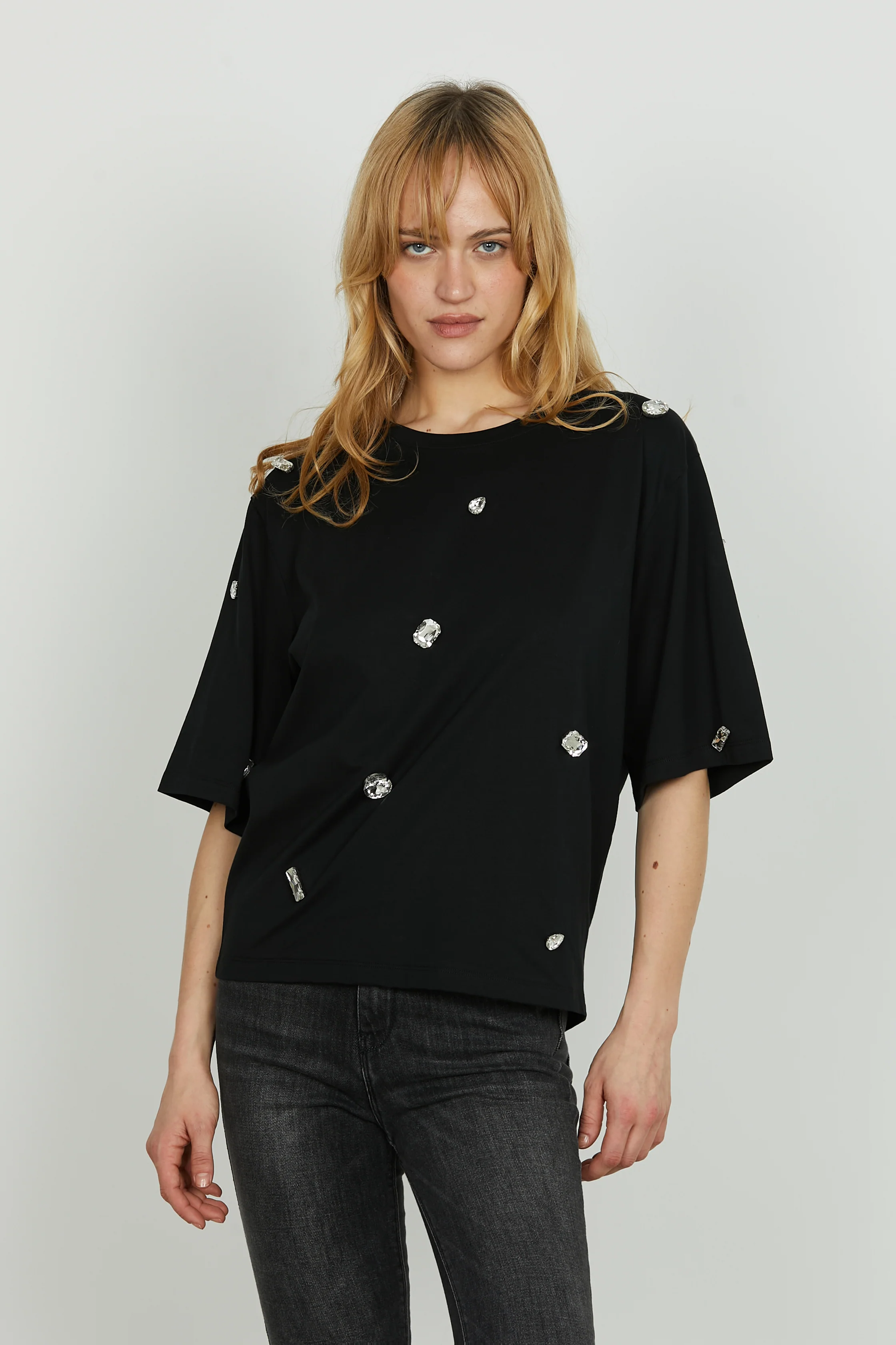 T-shirt ROMOALD mezza manica con pietre strass