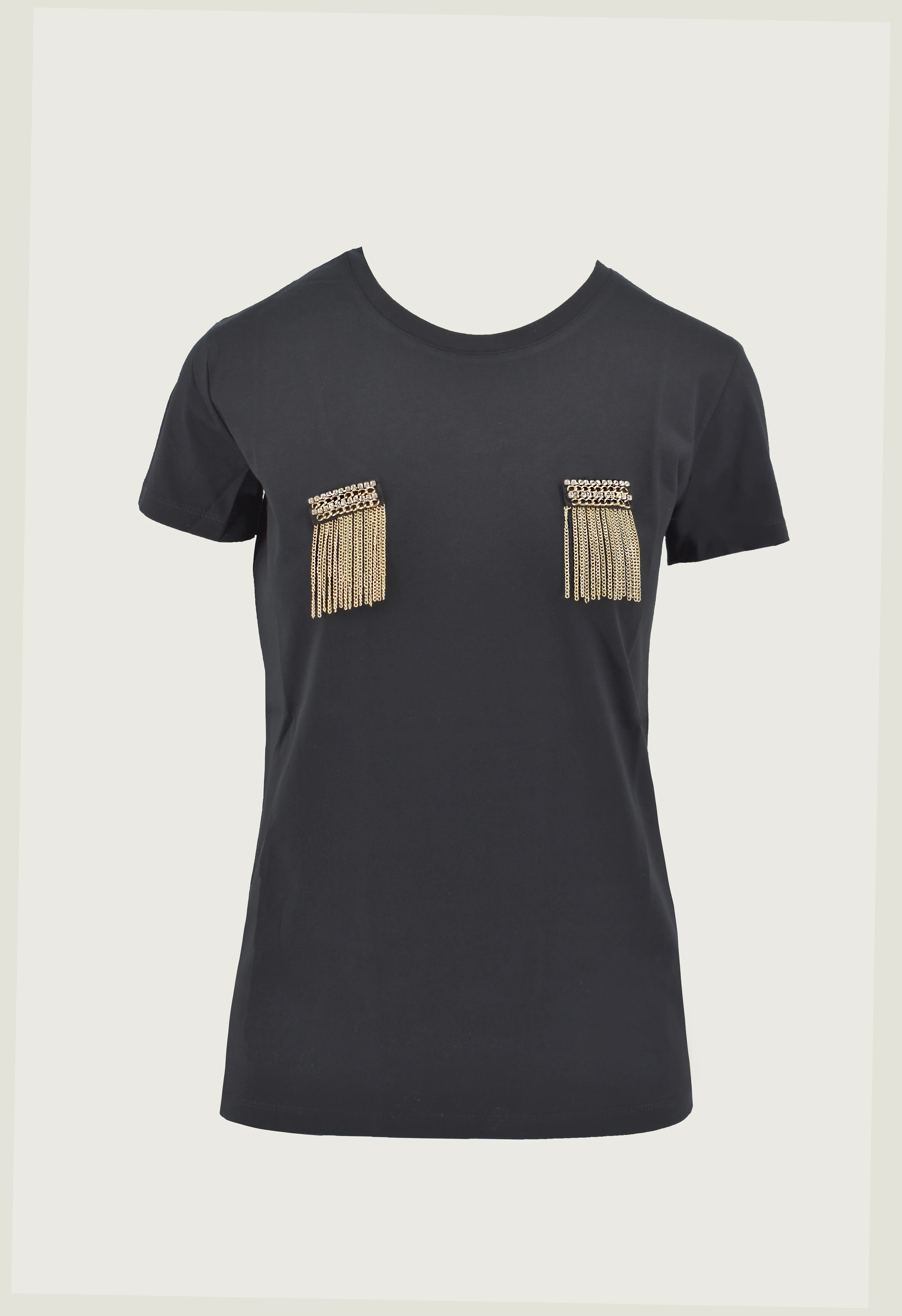 T-shirt RUSSEL mezza manica con patch più catene più strass - Image 5