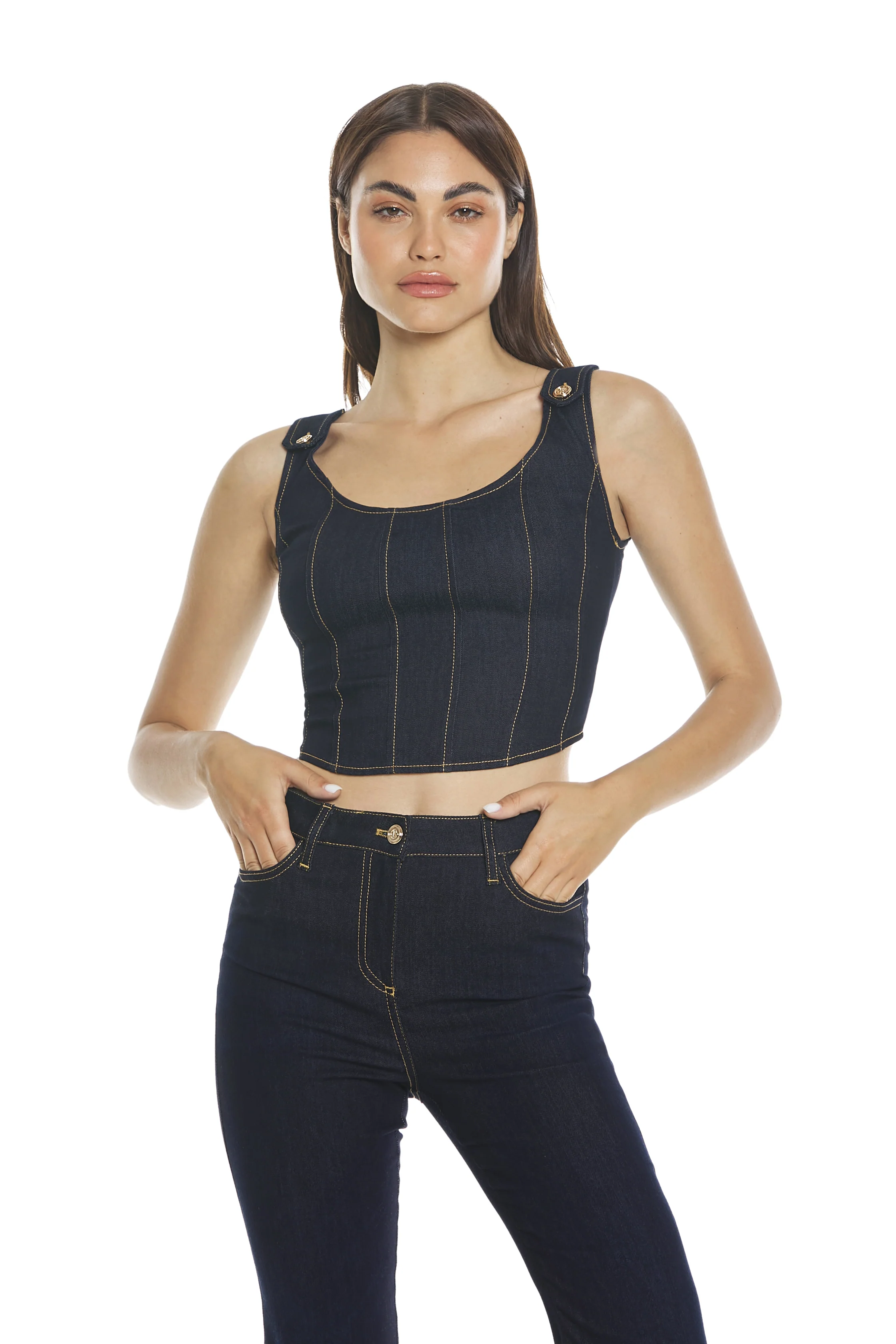 Top BJORN bustino con tagli più alamari più zip denim - Image 2