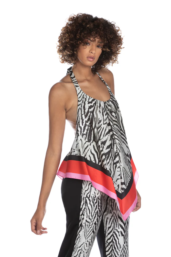 Top GAHINGA senza maniche scollo americana con laccetto schiena fantasia animalier - Image 2