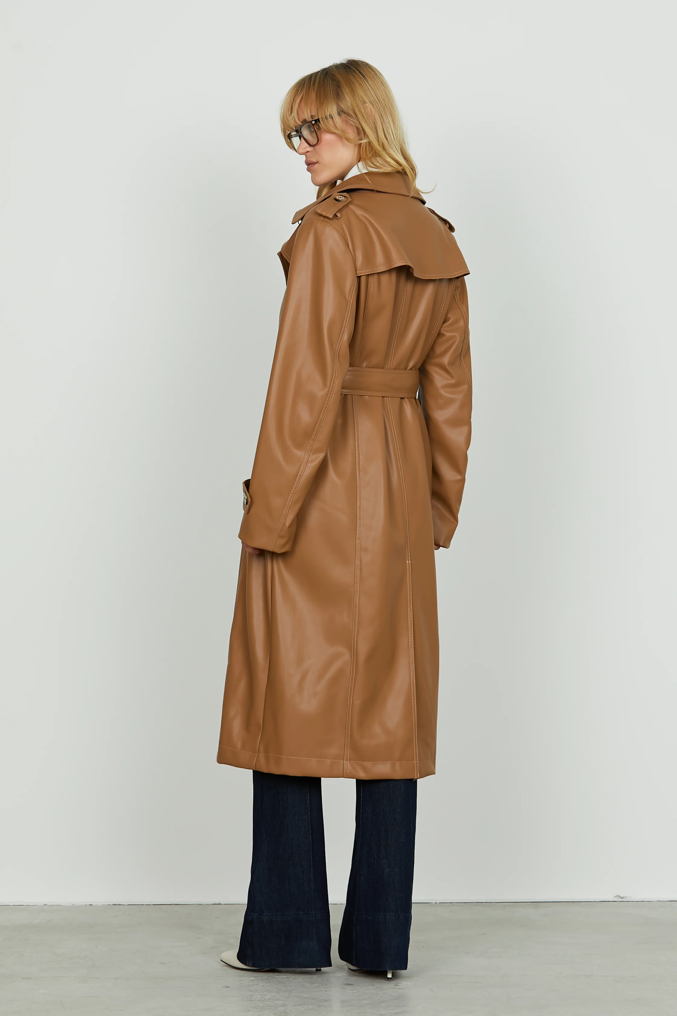 Trench TRENX lungo manica lunga doppio petto con alette più tasche più cintura ecopelle - Image 4